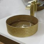 Round Gold Glass Vessel Sink Diamond Table Top Bowl Wash Basin Crystal Bathroom for sale