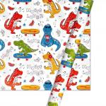 White Dinosaur Patterned 50CMX70CM Gift Wrap Paper Roll For Toys Package for sale