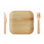 10 Disposable Square Areca Palm Leaf Plates With Fork Knife