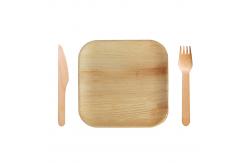 China 10 Disposable Square Areca Palm Leaf Plates With Fork Knife supplier