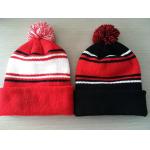 Hand Printing Lined Pom Pom Hat , Crochet Pattern Knitted Pom Pom Beanie Hat