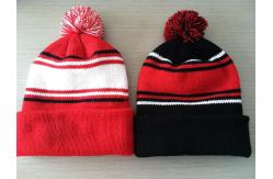 China Hand Printing Lined Pom Pom Hat , Crochet Pattern Knitted Pom Pom Beanie Hat supplier