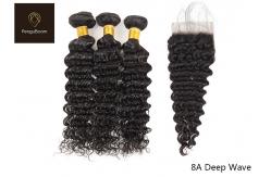 China No Knots  71.12cm 28 Inch Deep Wave Bundles 3 Bundles With Closure supplier
