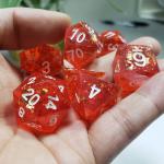 Pixel Pomegranate Red Crystal Resin Boarding Dice Set  dnd dice