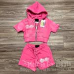 Custom Cropped Top Acid Washed Vintage Zip up French Terry Zip up Hoodie Women Ladies Jogging Suit Hoodie and Shorts Set for sale