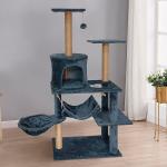 Cat Scratching Tree Natural Multi-level Platform Wooden  Cat Tree With Hammock