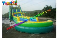 China Customized Waterproof Outdoor Inflatable Water Slides With Pool in Green Blue Yellow supplier