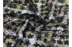 China 3D Flower Embroidered Stretch Mesh Fabric , Coloured Tulle Lace Fabric supplier