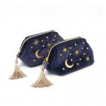 Zipper Embroidery Moon Star Cotton Custom Cosmetic Bag for sale