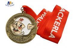 China 5K Running Race Medal With Pig Relief Antique Gold Plating Both Side Design supplier
