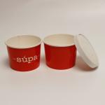 12oz Disposable Hot Soup Bowls With Lids , Red Paper Take Away Soup Container for sale