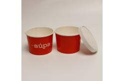 China 12oz Disposable Hot Soup Bowls With Lids , Red Paper Take Away Soup Container supplier