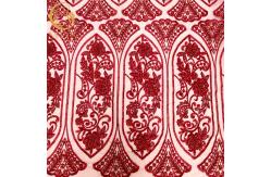 China Red 3D Beaded Lace Fabric Handmade Embroidery With Sequins supplier
