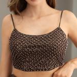 OEM  Mini Camisole Crop Top And Mini Skirt Set Pearl Glitter