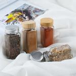 Kitchen Household Storage Square 4oz Glass Spice Jar With Bamboo Lid for sale