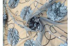 China 3D Embroidered Flower Sequin Lace Fabric With Cirrus Beaded For Ceremony Gown supplier