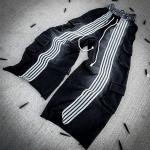 Custom Logo Embroidery Double Layer Waist Track Pants Oversized Baggy Cargo Striped Sweat Jogger Pants Flared Sweatpants for Men for sale
