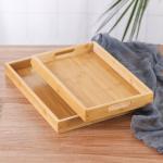 Wooden Eating Coffee Table Bamboo Serving Tray With Handles