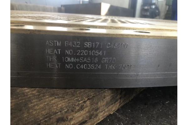 ASTMC46400 Brass Tube Sheet 12mm Exploding Tube Sheets Bonded Plate Heat Exchanger