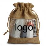Logo Customized Burlap Favor Bags Drawstring Christmas Bag With Clear Window