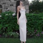 Solid color slim-fit fresh style all-in-one V-neck halter long dress for sale