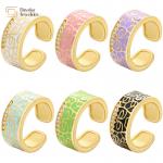 Enamel Gold Plated Adjustable Wide Band Rings , Colorful Dripping Oil Rings for sale