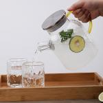 Handmade Juice Carafe With Lid , Borosilicate Glass Short Water Pitcher
