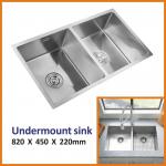 Stainless Steel Brushed Steel Undermount Sink , 16 Gauge 25 Inch Double Bowl Kitchen Sink for sale