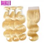 Brazilian 613 Blonde Human Hair Extensions With 4*4 Lace Closure Body Wave for sale