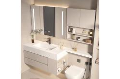 China Cream Butter Style Mirrored Bathroom Vanity Cabinet With Seamless Splicing Basin supplier