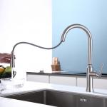 SUS304 Brushed Nickel Pull Out Tap / PEX Hose Retractable Kitchen Tap for sale