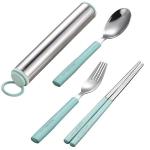 21*3.2cm 4PCS Mint Green Kitchen Flatware Sets Chopsticks With Fork And Spoon for sale