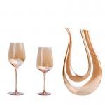 Clear Crystal Wine Glasses Mouth Blown Electroplated Amber Champagne Flutes for sale