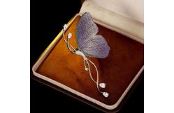 China Customizable Side-Profile Butterfly Brooch - Lavender Gradient Wings & Silver Vine Elegance supplier