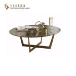 1m length Round Marble Movable Coffee Table With Stainless Steel Legs for sale