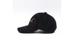 China 100% Corduroy Black Flat Embroidered Baseball Caps Plastic Back Closure supplier