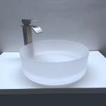 Acid Matt Crystal Glass Wash Basin Vertical Stripes Diecasting Countertop Bathroom Sinks for sale