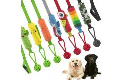 China Interactive Sound Pet Chew Toys Tug War Cotton Squeaky Dog Ball Rope supplier