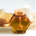 Wholesale Free Sample Hexagonal 220ml 380ml Honey Jar with Dipper and Wooden Lid