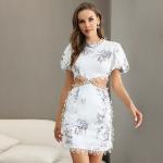 Floral Print Lace Puff Sleeve Side Cut Out Sexy Fashion Puff Sleeve Side Cut Out Sexy Mini Dress for sale