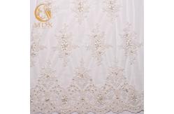 China MDX Bridal White French Lace Fabric Beaded Embroidered 140cm Width supplier