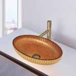 Oval Shape Crystal Glass Vessel Basins In 24K Gold Color Bathroom Sink Basin Bowl for sale