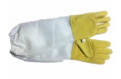 China Durable Yellow Sheepskin Beekeeping gloves with white soft ventilated part, white elastic cuff supplier