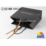 Ribbon Decoration Luxury Black Gift Paper Bags With Logo Hot Gold Stamping for sale