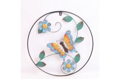 China Modern Metal Wall Hanging Ornaments Round Frame With Dragonfly Butterfly Leaf Flower supplier