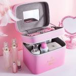 Debossed Logo PU Leather Travel Double Layers Cosmetic Makeup Bag Case for sale