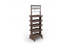 China Wooden 5 Layers Cocktail Display Stand with Wheels for Stores supplier