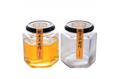 China 280ml Clear Hexagonal Shape Glass Jam Jar With Screw Top Lid Machine Made supplier