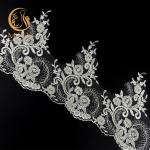 Embroided Beaded Lace Trim Polyester 140cm Width With Metal Thread for sale