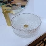 10 Inch Glass Wash Basin Free Standing Artistic Glass Vessel Bowl With Silver Edge for sale
